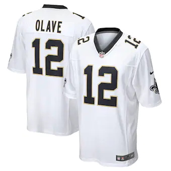 mens nike chris olave white new orleans saints game player 